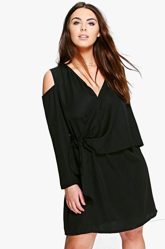 Plus Fifi Open Shoulder Woven Wrap Dress